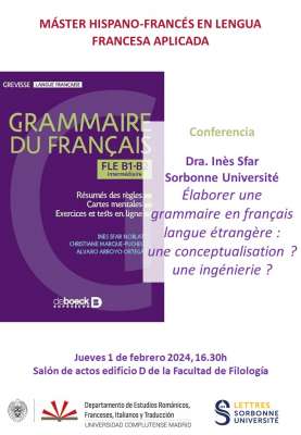 Conférence de Inès Sfar (Sorbonne Université) jeudi 1er février 2024 16h30, Salón de Actos edif. D